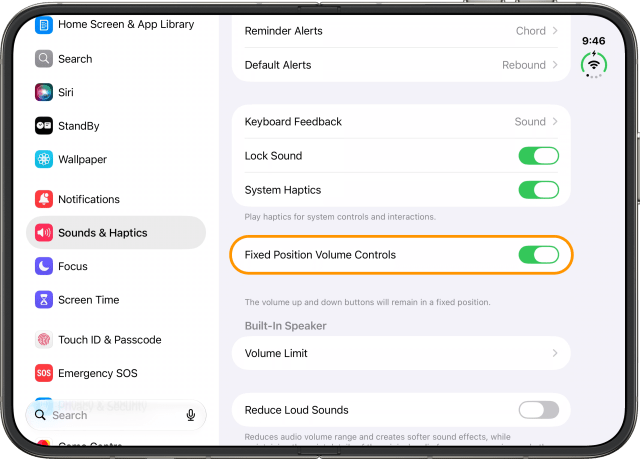 Tap the Fixed Position Volume Controls switch