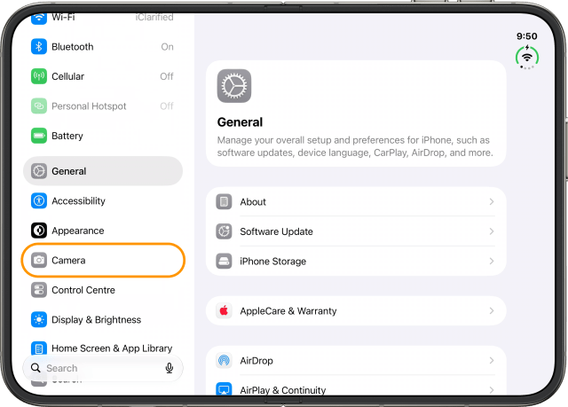 Tap Camera in the sidebar