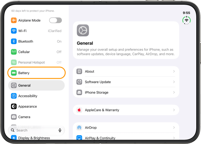 Tap Battery in the sidebar