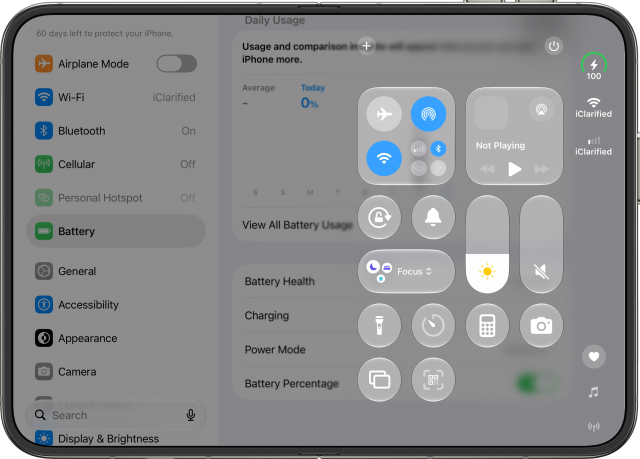 Control Center, opened from the status icon
