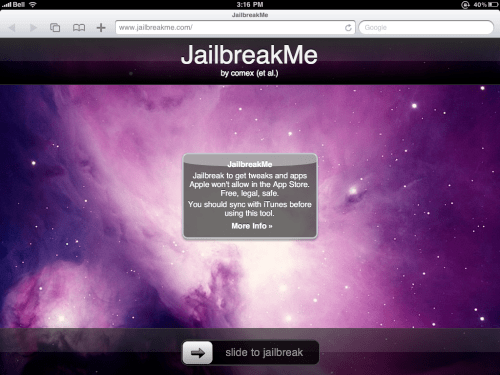 Como Aplicar Jailbreak a tu iPad Usando JailbreakMe [3.2.0, 3.2.1]