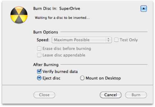 Como quemar una imagen de ISO CD o DVD usando Mac OSX Snow Leopard