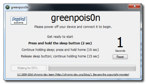 Ako previest Jailbreak na  iPhone 3GS, iPhone 4 pouzitim  Greenpois0n (Windows)