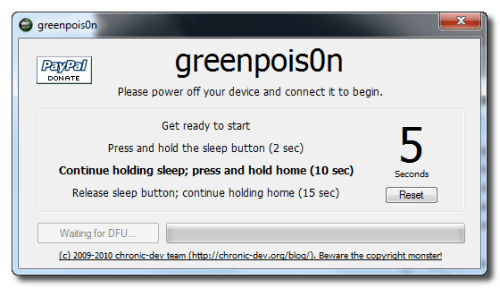 Ako previest Jailbreak na  iPhone 3GS, iPhone 4 pouzitim  Greenpois0n (Windows)