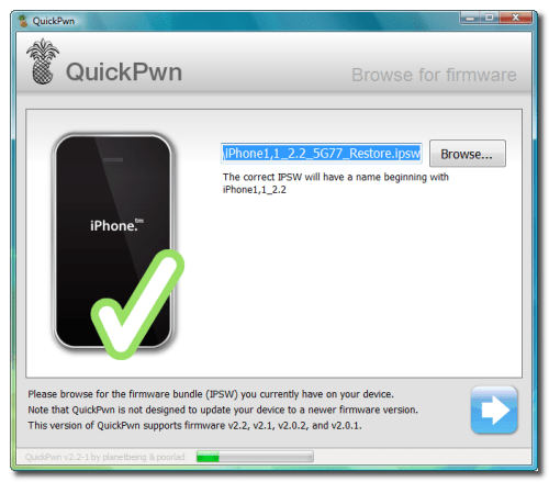 Ako na Odblokovanie/Jailbreak FW 2.2 pre iPhone 2G Pomocou QuickPwn (Windows)