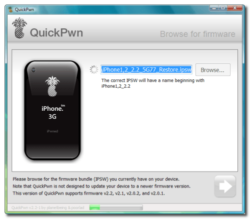 Anleitung zum jailbreaken eines iPhone 3G Version 2.x unter Windows per QuickPwn