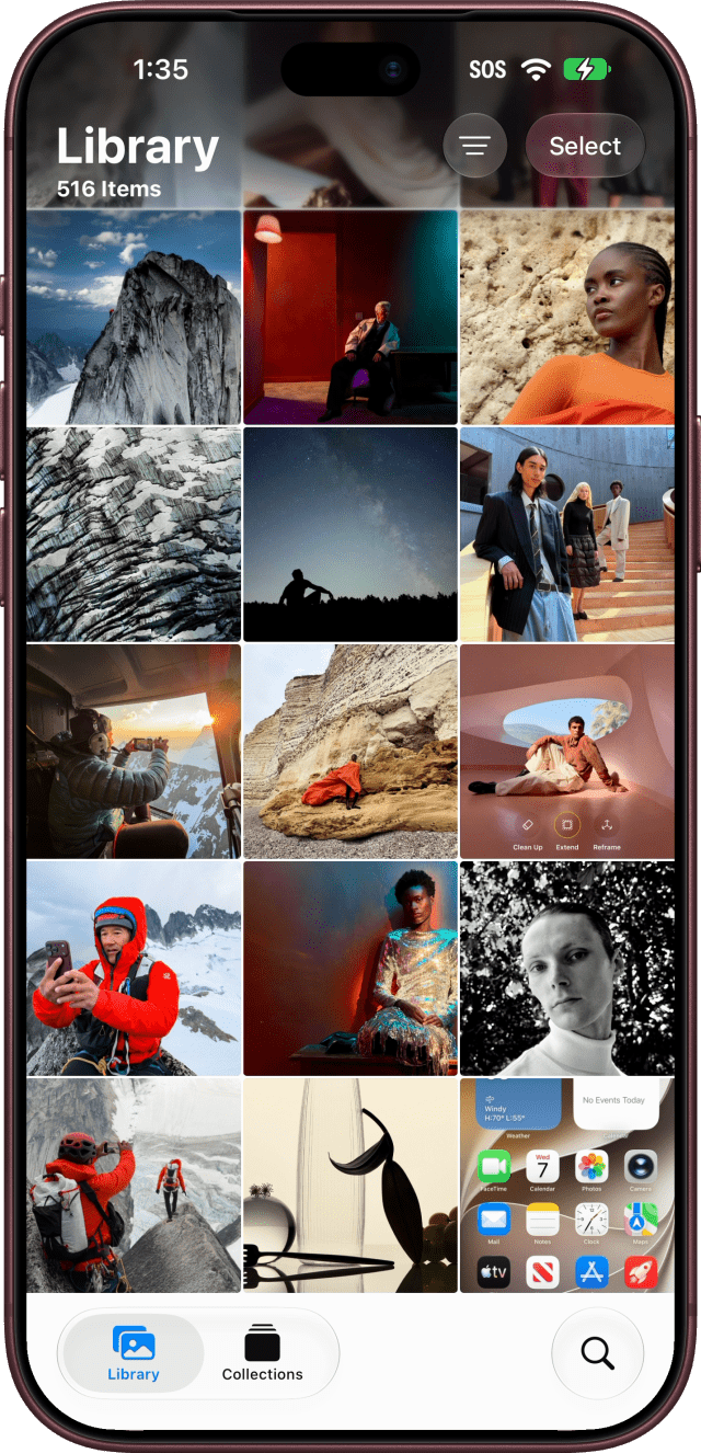 The library in Photos with the new screenshot in the bottom-right corner.