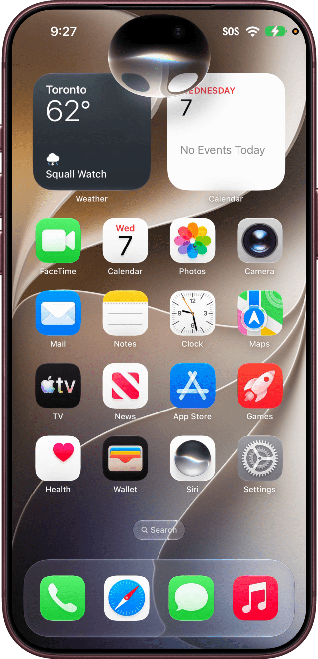 Siri listening at the top of the Home Screen.