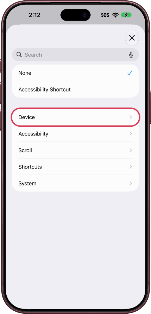 Device outlined in the Double Tap list.