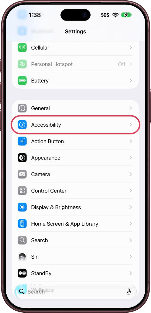 Accessibility outlined in Settings.