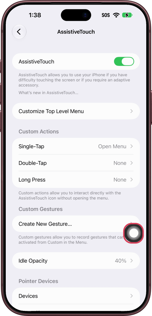 The AssistiveTouch button outlined at the right edge of the screen.