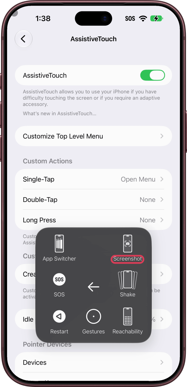 Screenshot outlined in the More menu.