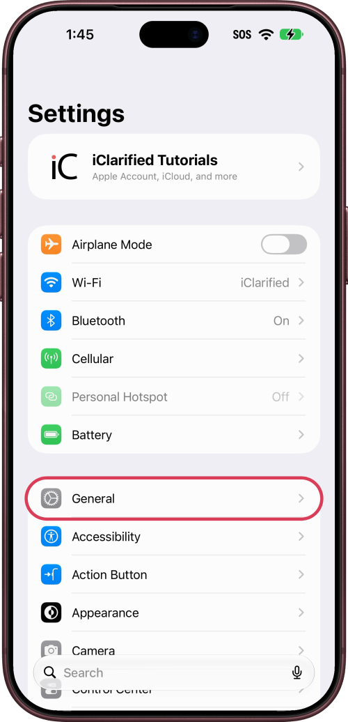 General outlined in Settings.