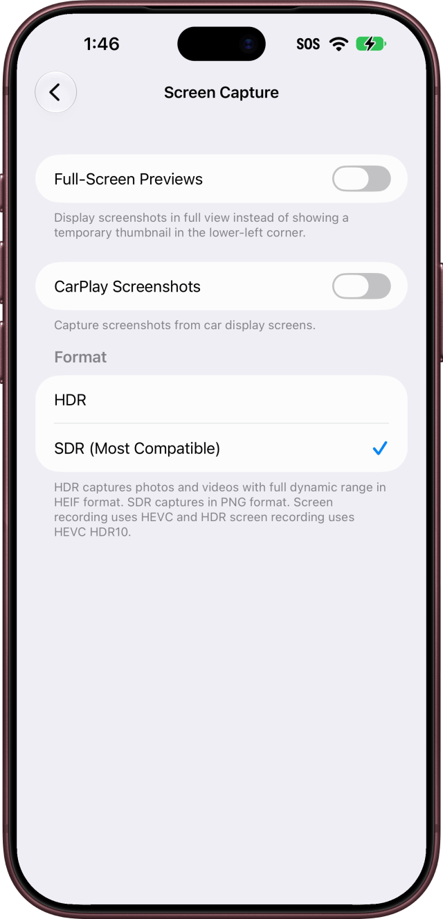 Screen Capture with Full-Screen Previews off.
