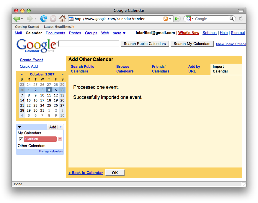 Add ICal Events To Google Calendar IClarified