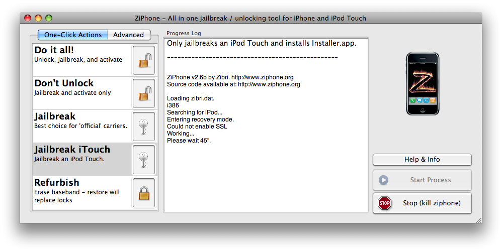 How to Jailbreak Your iPod touch with ZiPhone 2.6b GUI (Mac)