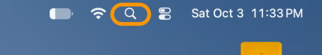 The right end of the menu bar with the Spotlight icon ringed