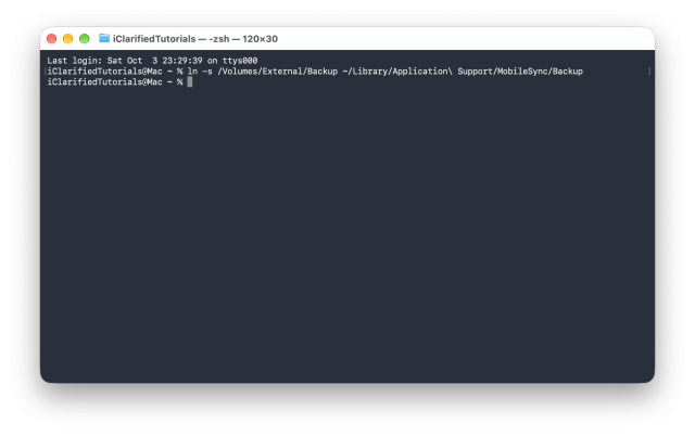 A Terminal window with the ln -s command run