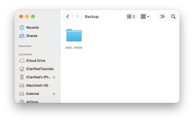 The drive's Backup folder holding the iPhone's backup folder