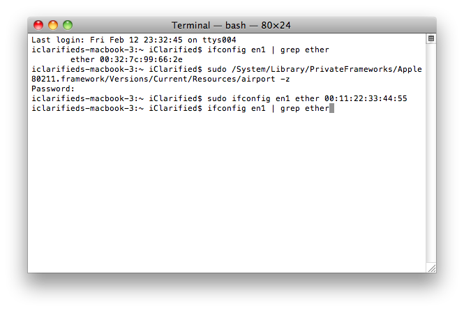 How to Spoof Your Airport MAC Address in Snow Leopard