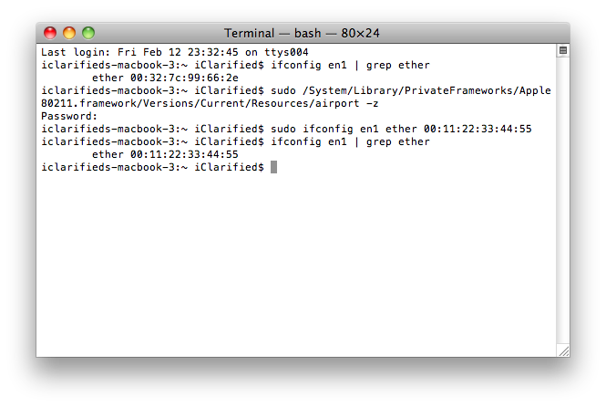 How to Spoof Your Airport MAC Address in Snow Leopard