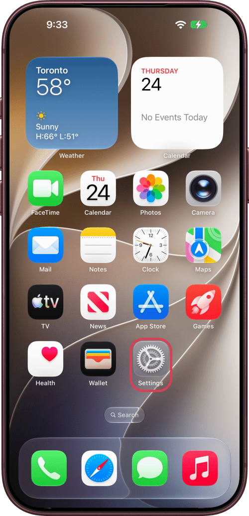 Tap Settings on the Home Screen