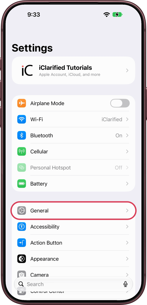 Tap General in Settings