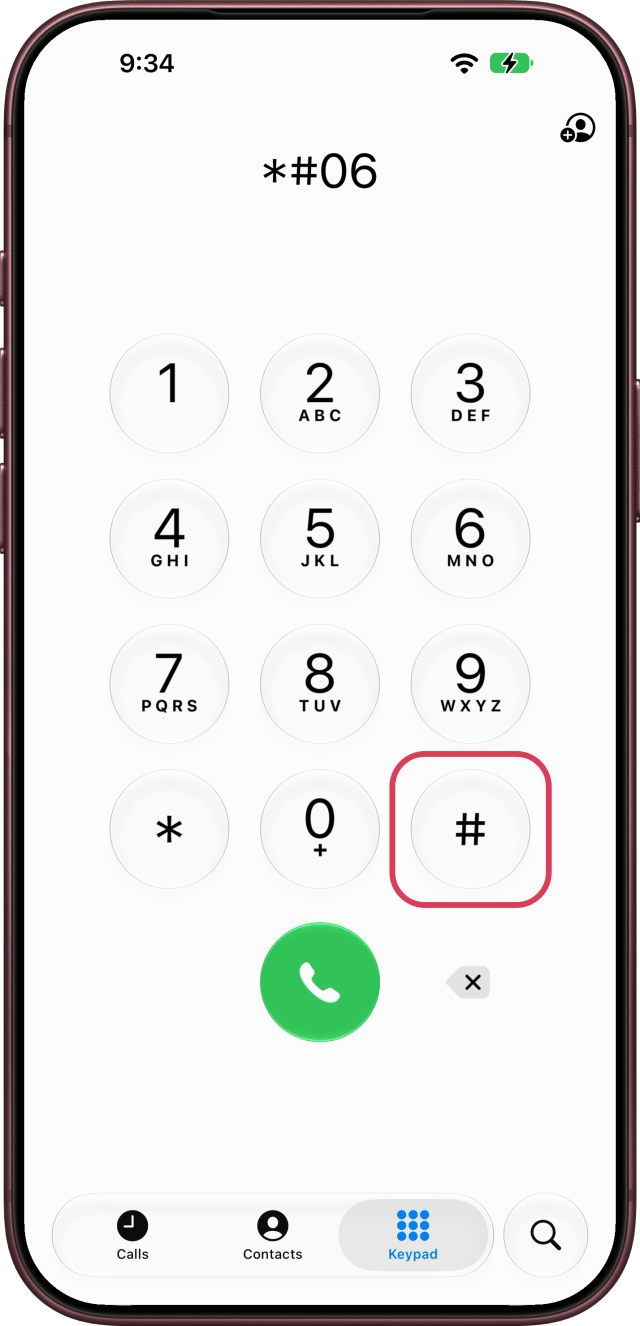 Tap the pound key again to finish *#06#