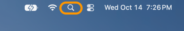 The right end of the menu bar with the Spotlight icon ringed