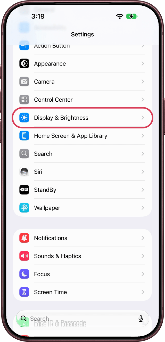 Scroll down and tap Display & Brightness