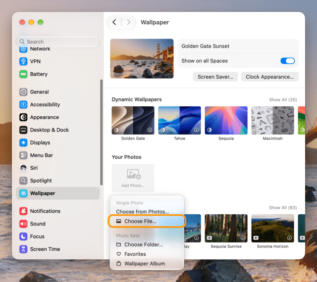 The Add Photo… menu open with Choose File… ringed