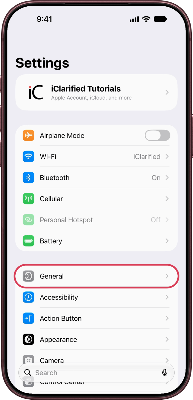 General outlined in Settings.