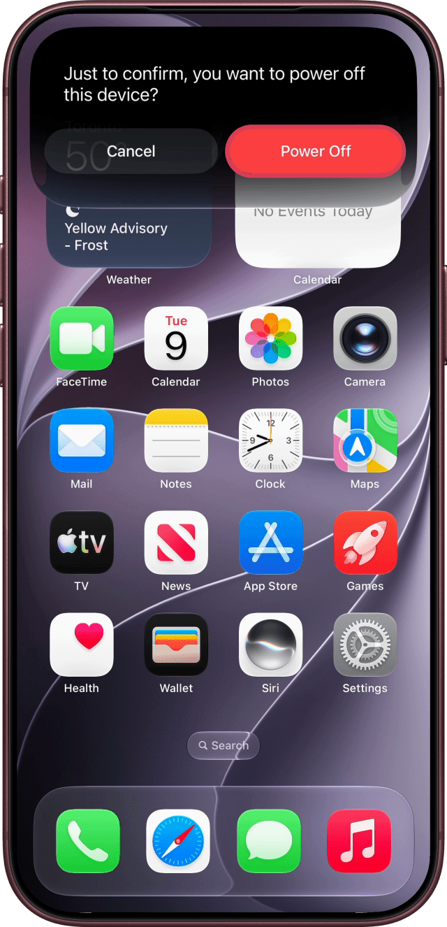 Siri's confirmation with Power Off outlined.