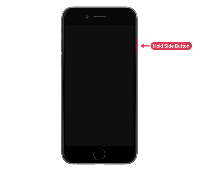 An iPhone with a Home button, its side button marked and labelled.