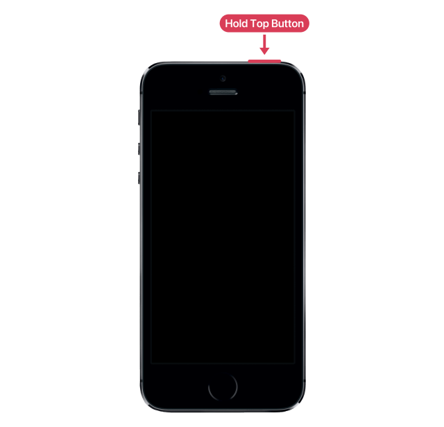 An iPhone SE (1st generation), its top button marked and labelled.