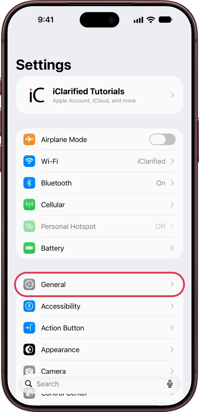 General outlined in Settings.
