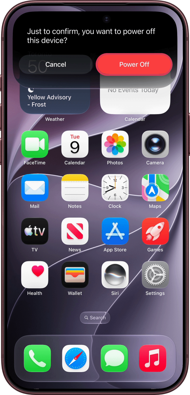 Siri's confirmation with Power Off outlined.